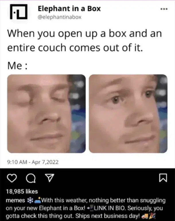 Elephant in a Box meme ad