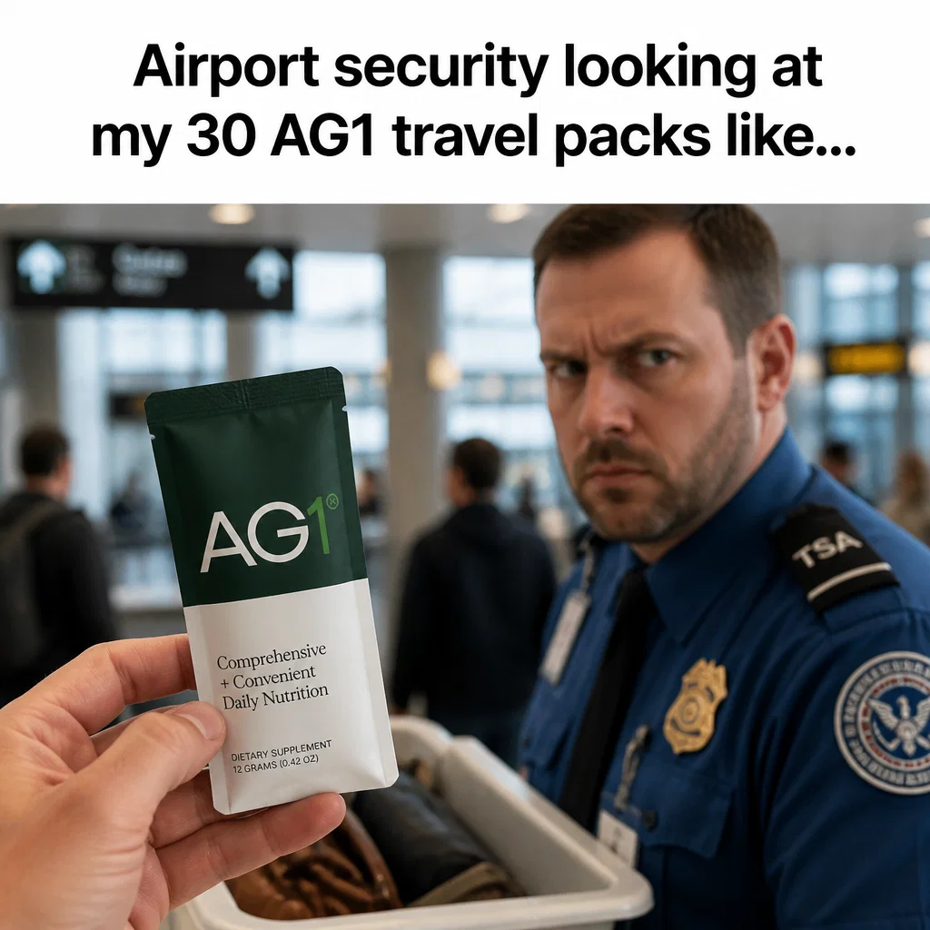 AG1 meme ad example: Travel Pack Flex