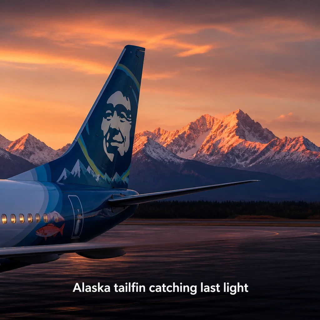 Alaska Airlines ad concept example: Tailfin Sunset