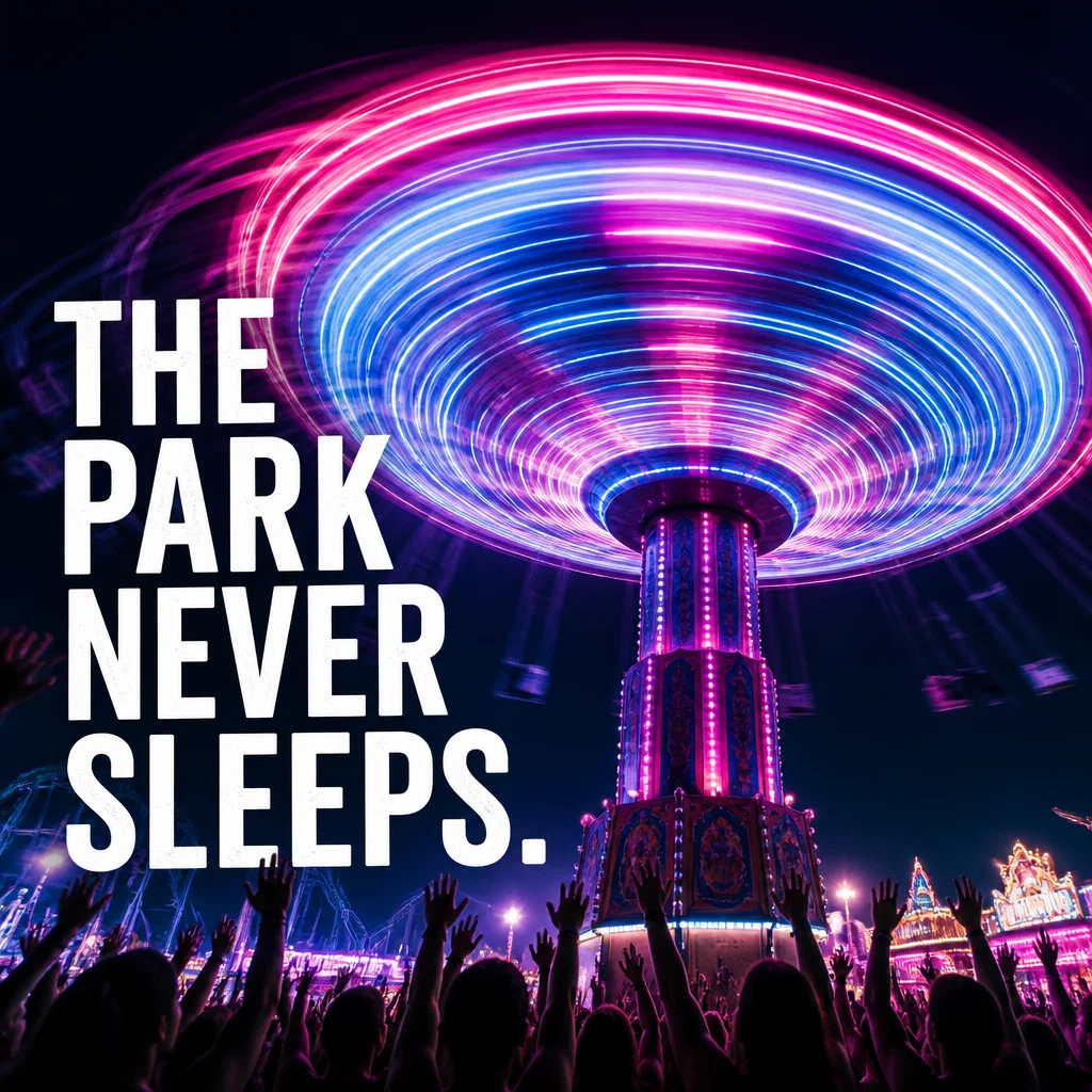Amusement Park ad concept example: Nighttime Neon Vortex