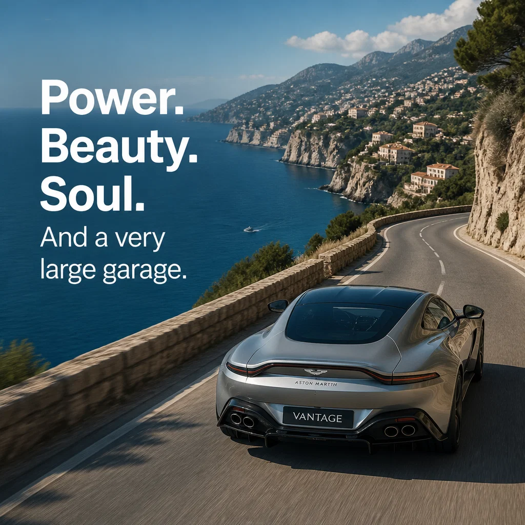 Aston Martin meme ad example: Minimalist Flex