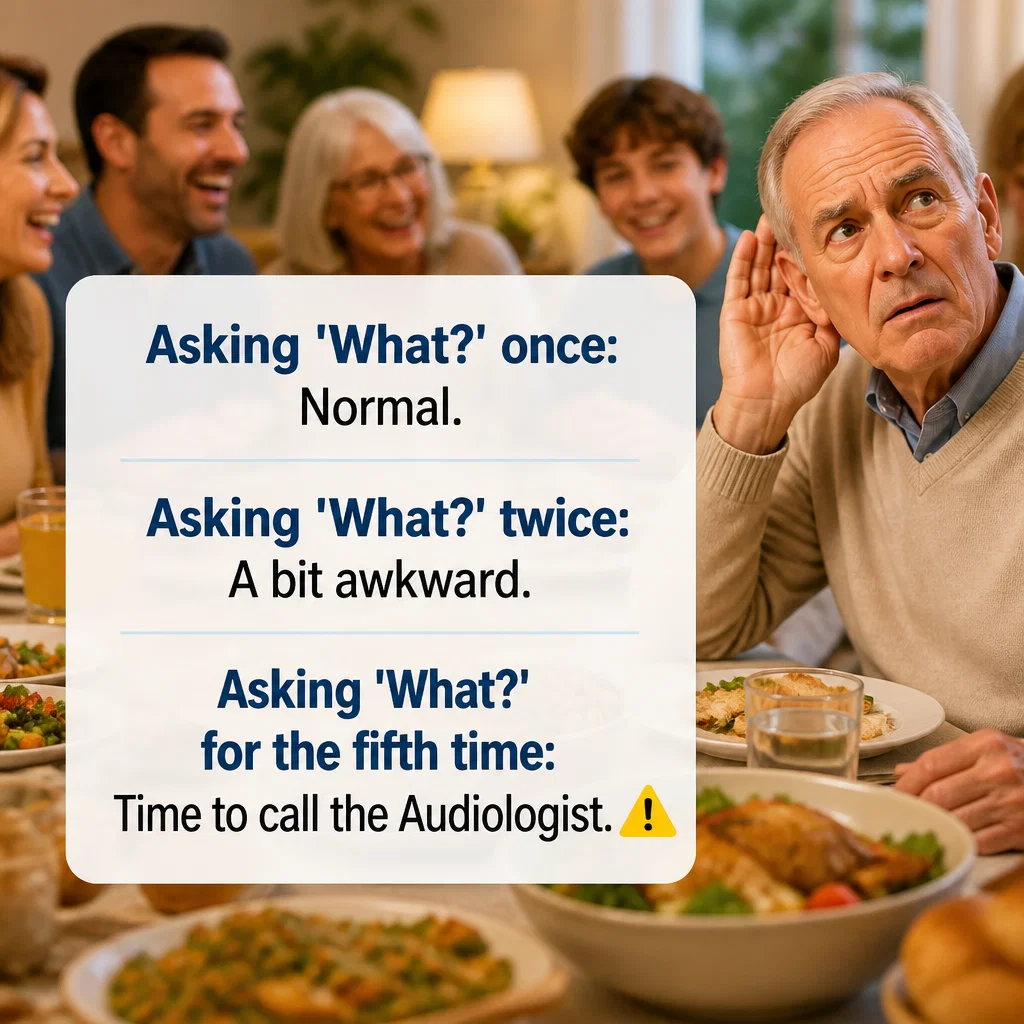 Audiologist meme ad example: The 'What?' Count