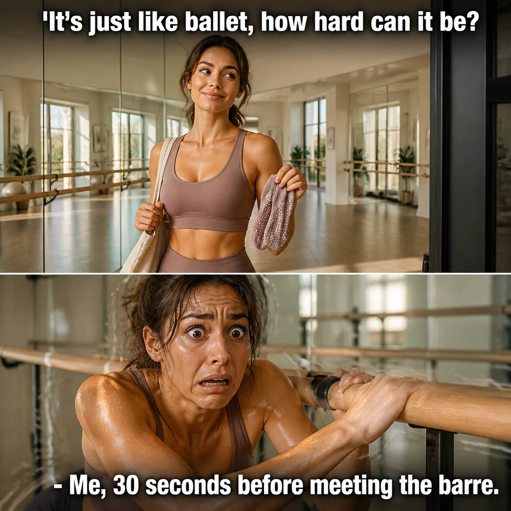 Barre Studio meme ad example: The First Timer Myth