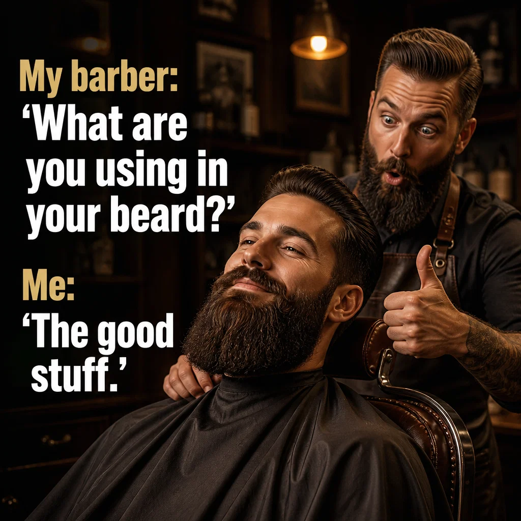 Beard Care meme ad example: The Barber's Secret