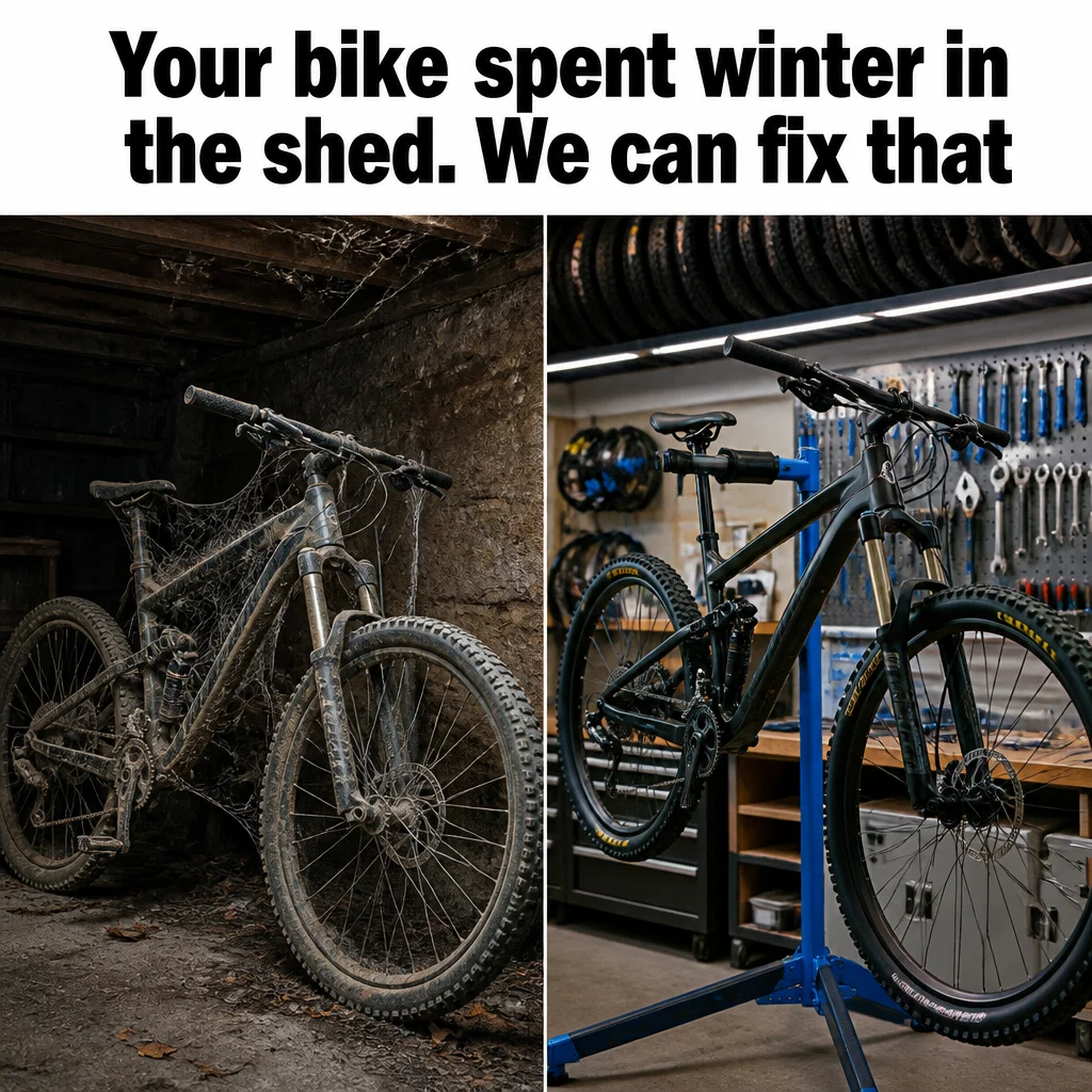 Bike Shop meme ad example: Winter Storage Pain