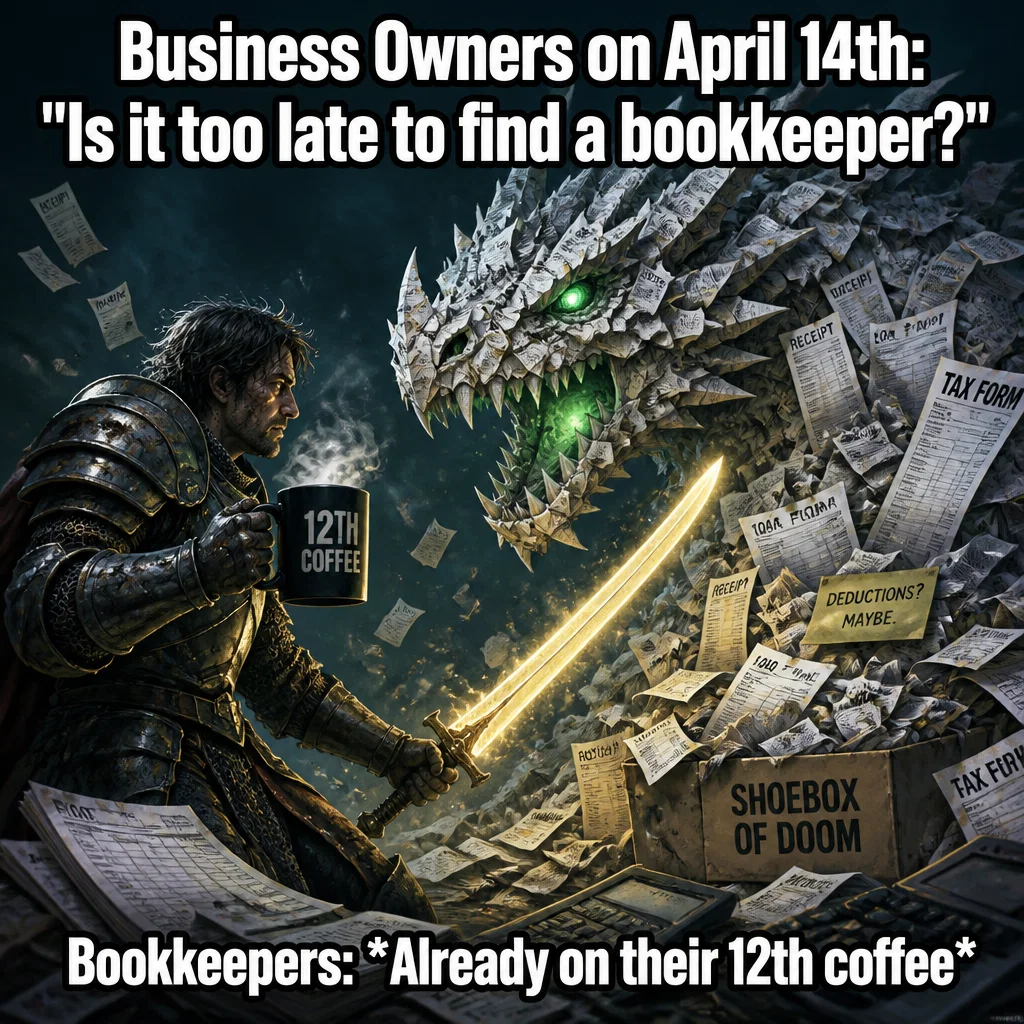 Bookkeeping meme ad example: Tax Season Panic