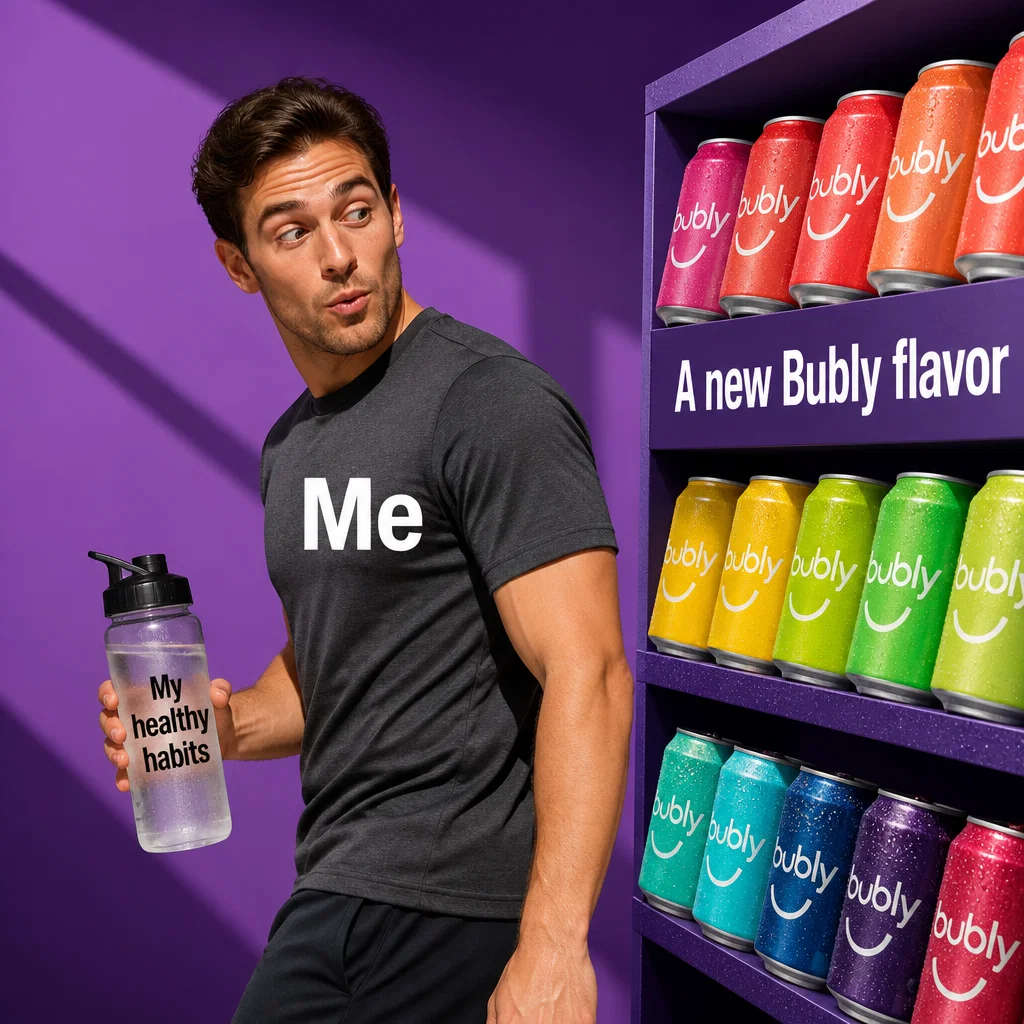 Bubly meme ad example: Distracted Drinker