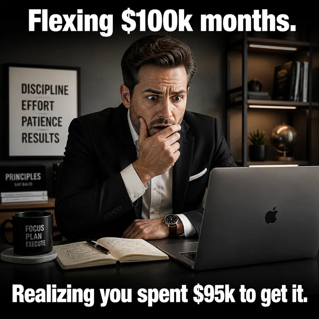 Business Coach meme ad example: The Revenue vs. Profit Realization