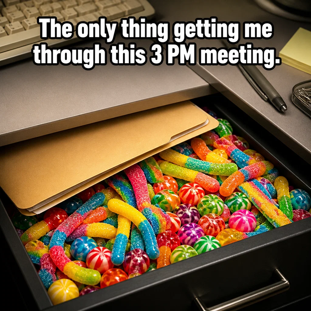 Candy Store meme ad example: The Office Survival Kit