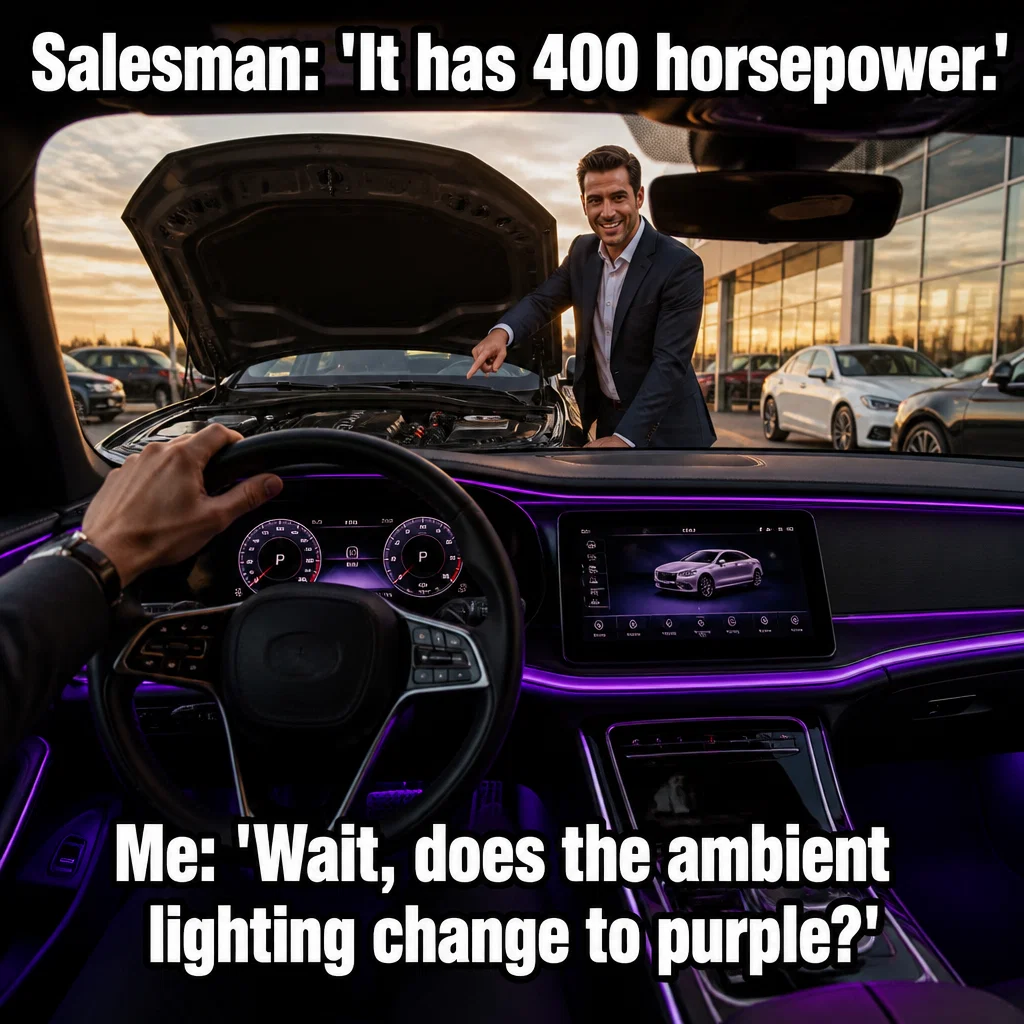 Car Dealership meme ad example: The Test Drive Distraction