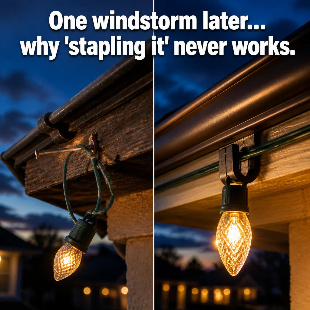 Christmas Light Installation meme ad example: Professional Precision