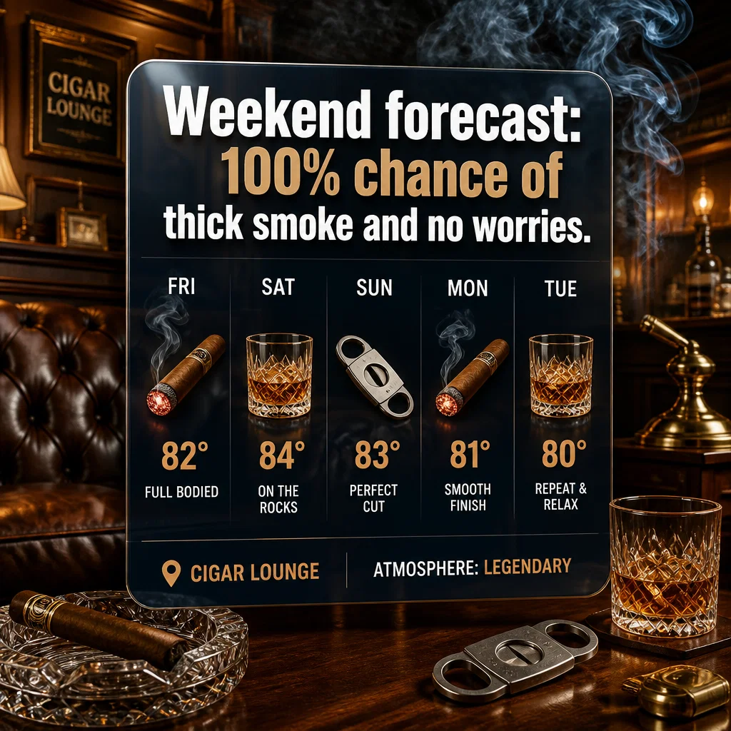 Cigar Lounge meme ad example: The Weekend Forecast