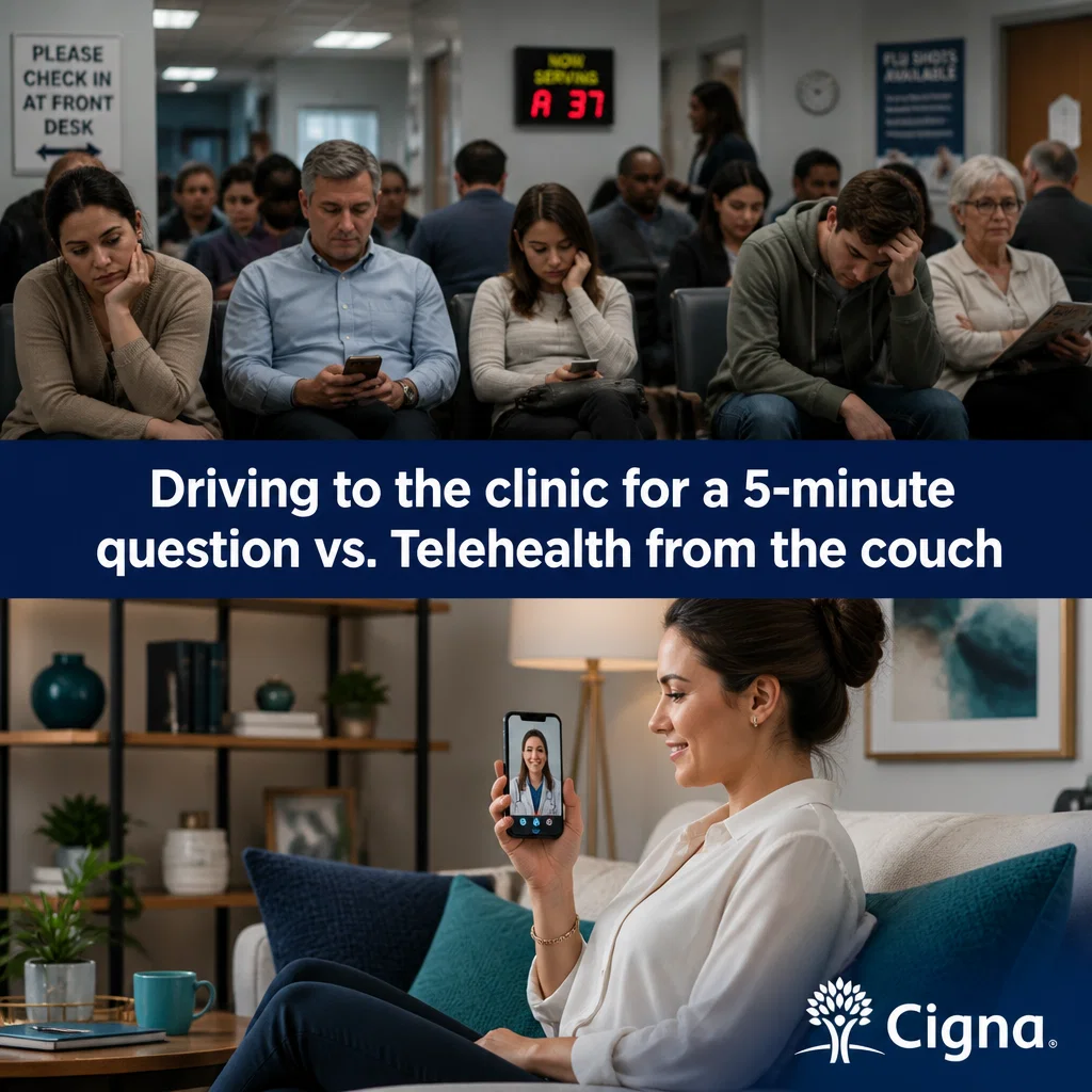 Cigna meme ad example: Telehealth Convenience