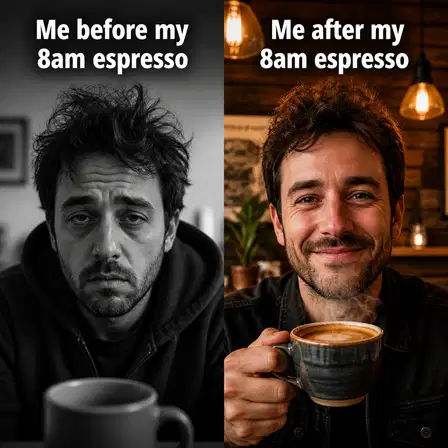 Coffee Shop meme ad example: The Monday Transformation