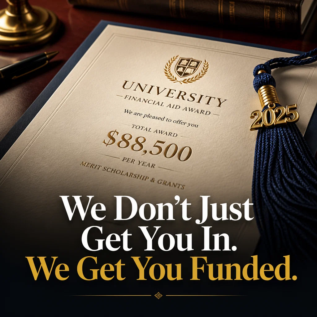 College Counseling ad concept example: The Scholarship Win
