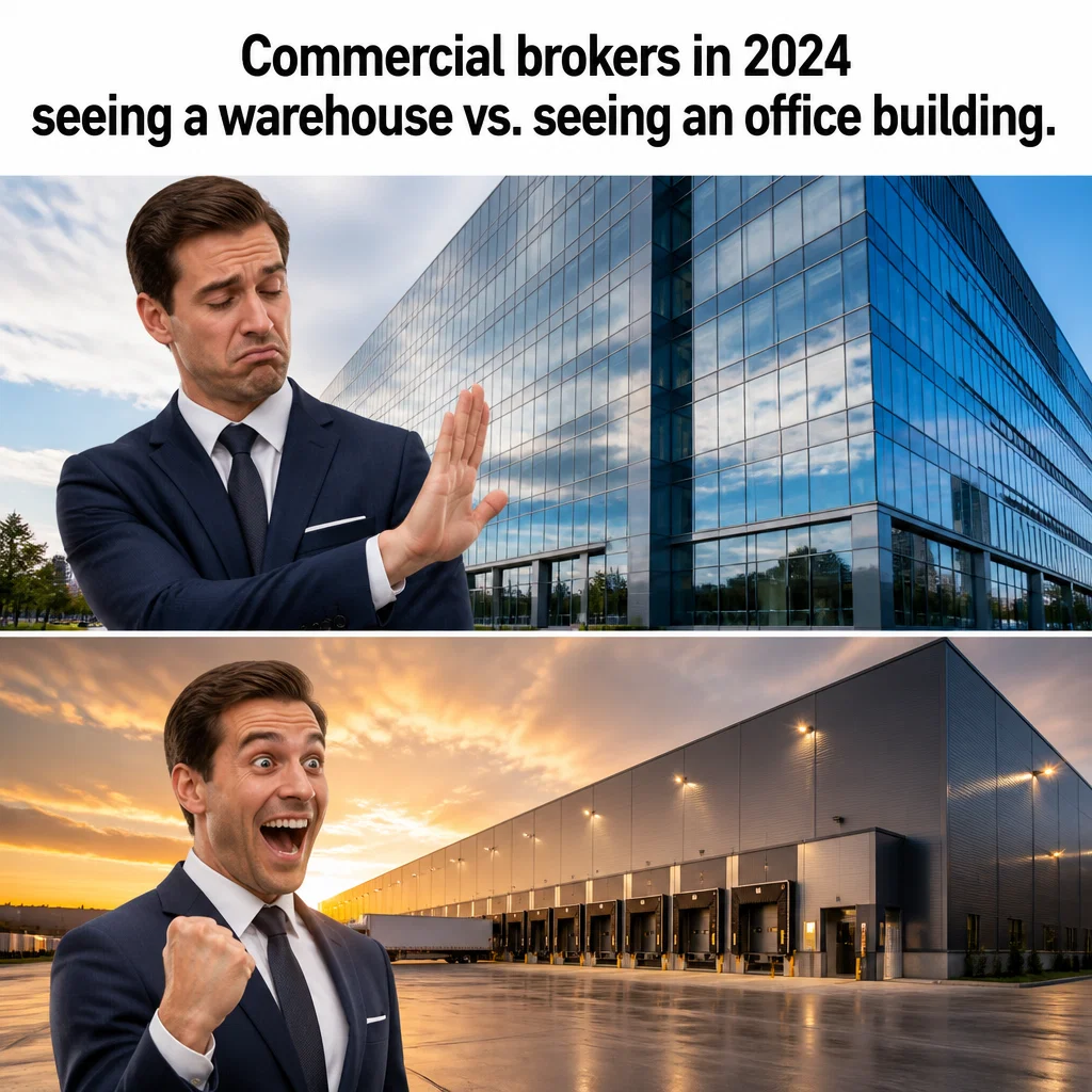 Commercial Real Estate meme ad example: Office vs. Industrial