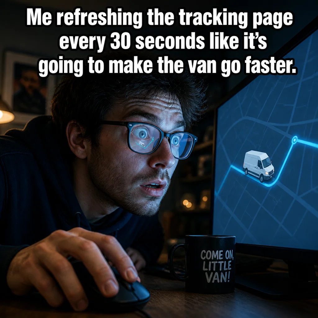 Courier Service meme ad example: The Tracking Refresh