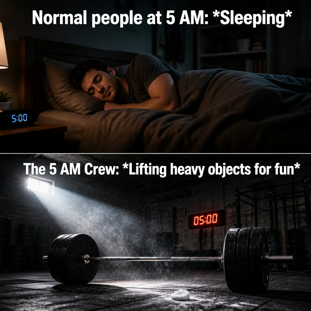CrossFit Gym meme ad example: The 5 AM Hero
