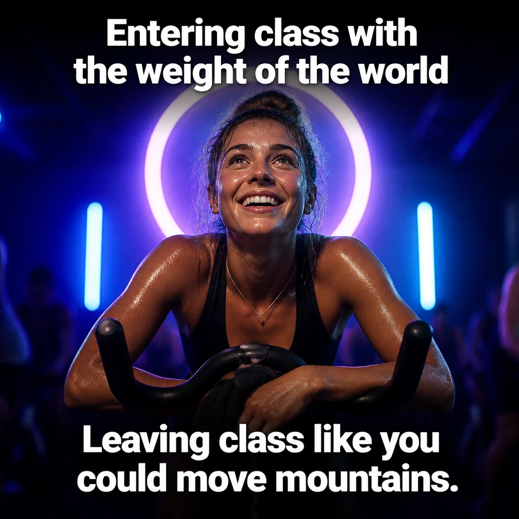 Cycling Studio meme ad example: Post-Class Euphoria