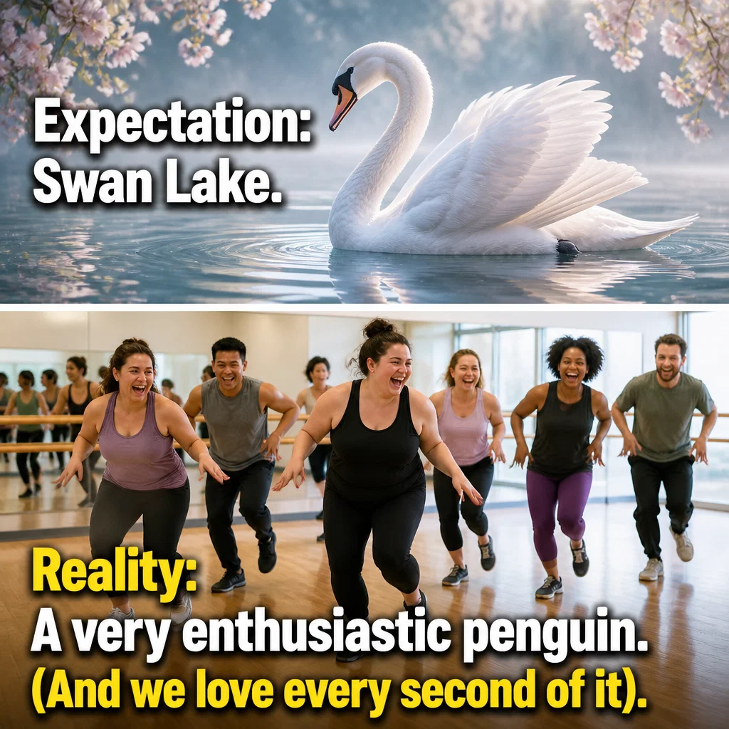 Dance Studio meme ad example: Adult Beginner Reality