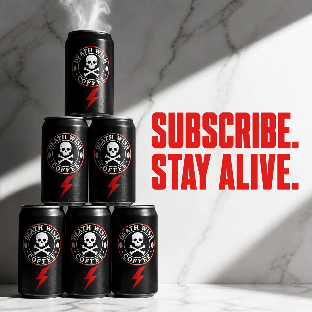 Death Wish Coffee ad concept example: Subscription Stack