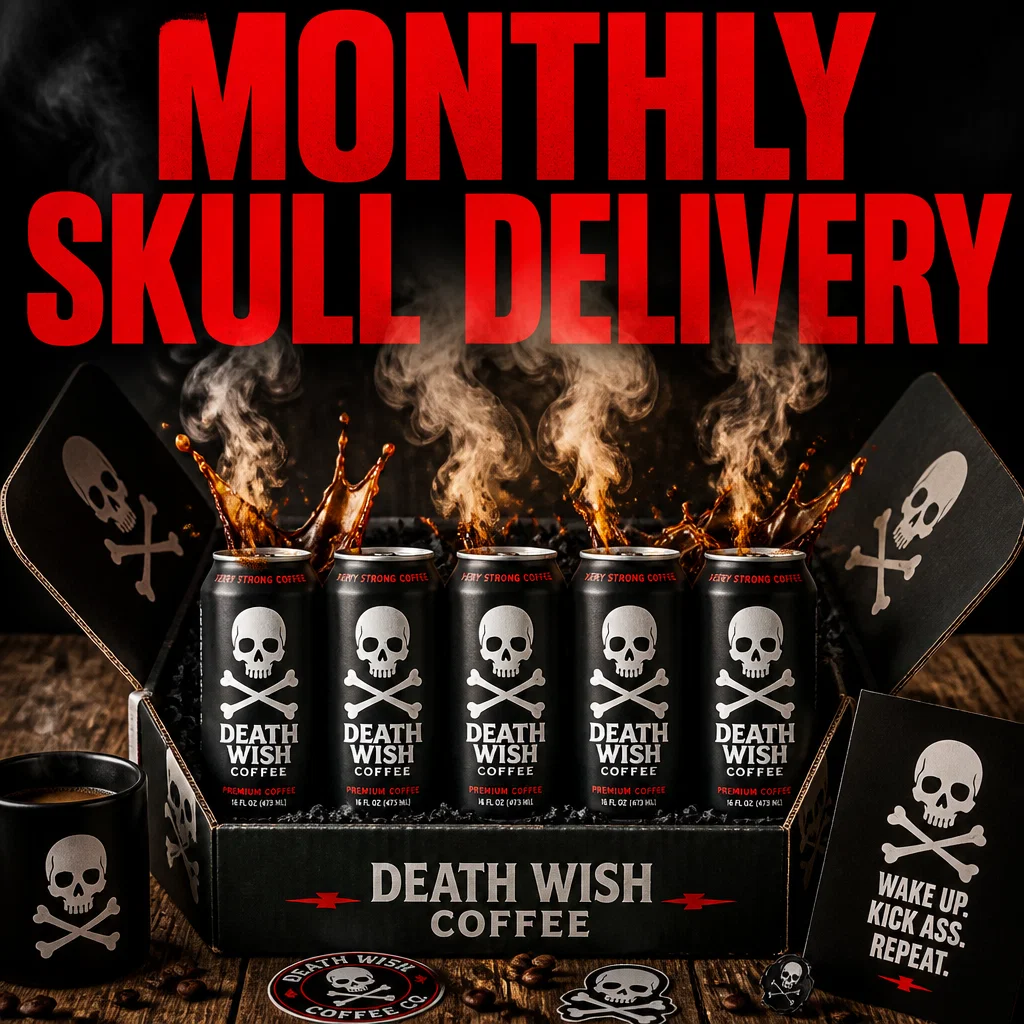 Death Wish Coffee meme ad example: Subscription Flex