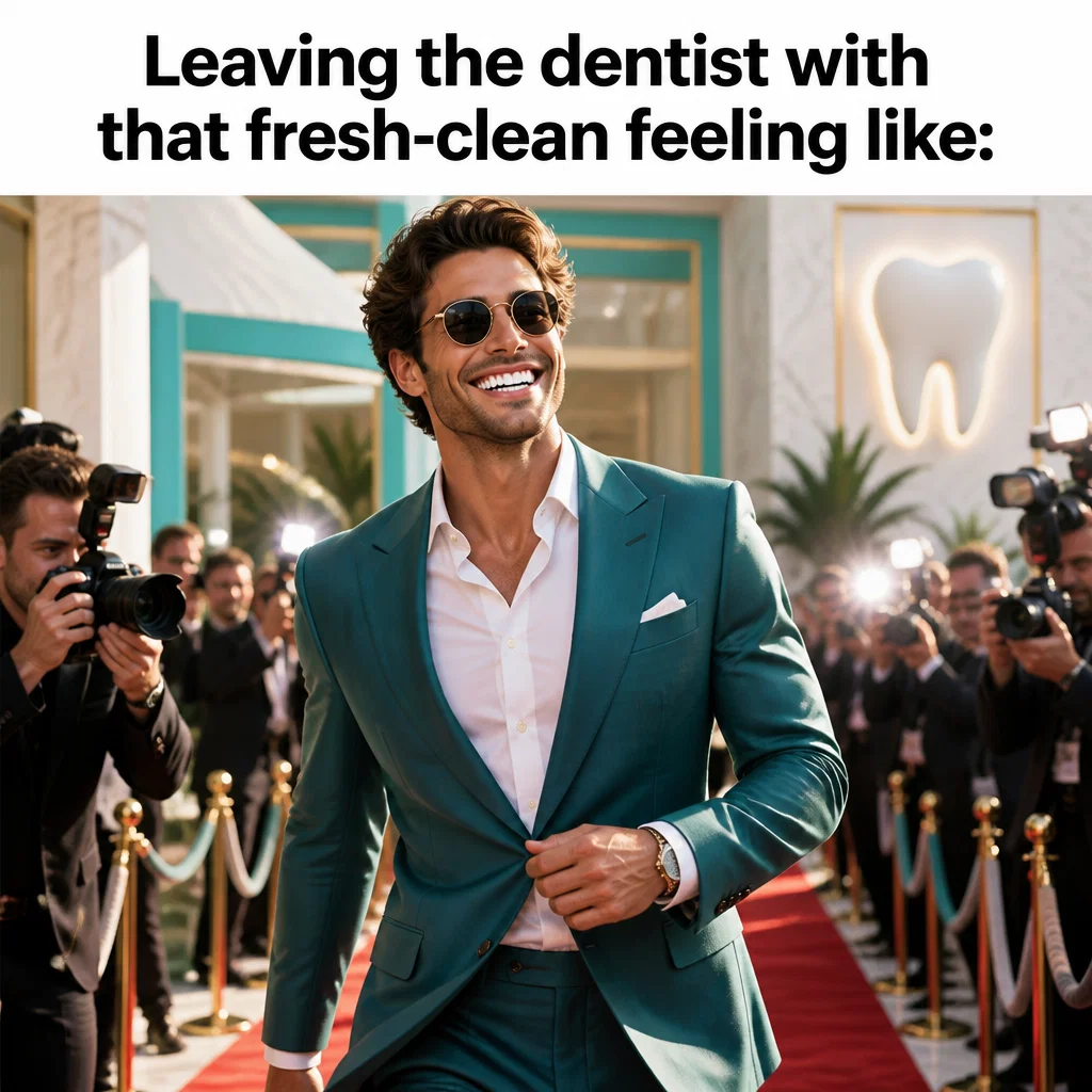 Dentist meme ad example: Post-Cleaning Feeling