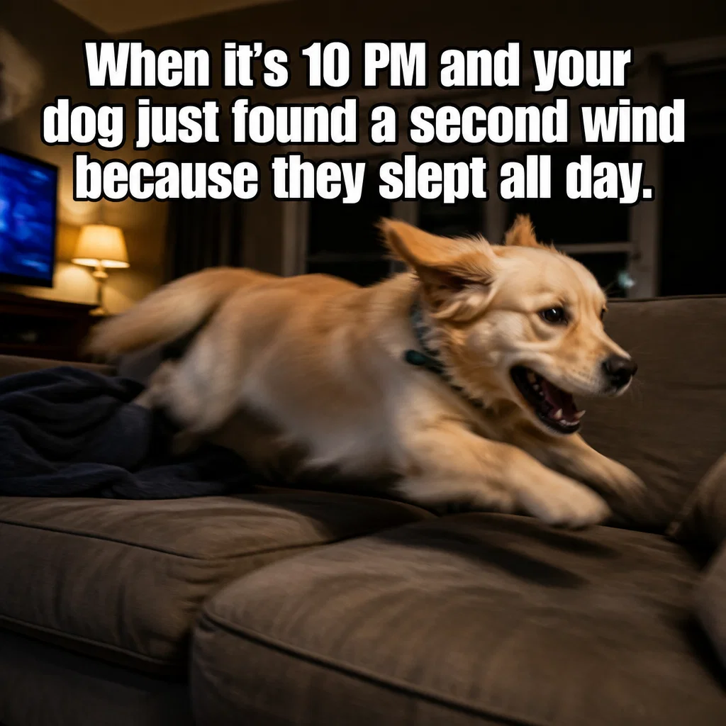 Dog Walking meme ad example: The Zoomies Realization