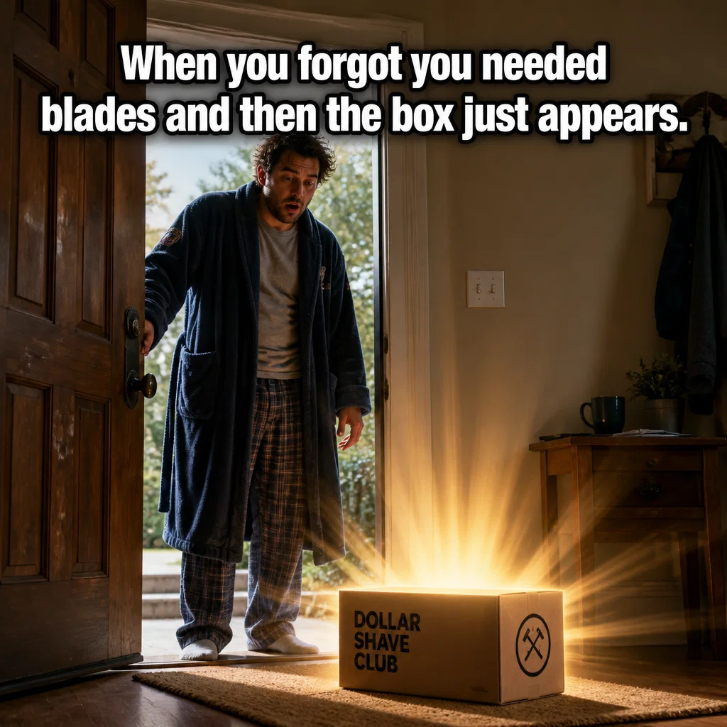 Dollar Shave Club meme ad example: Forgetfulness Solved
