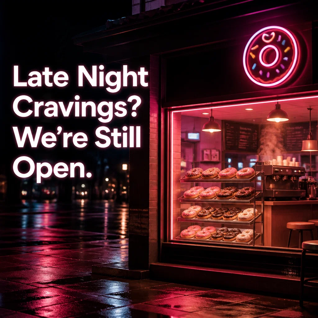 Donut Shop ad concept example: The Late Night Neon