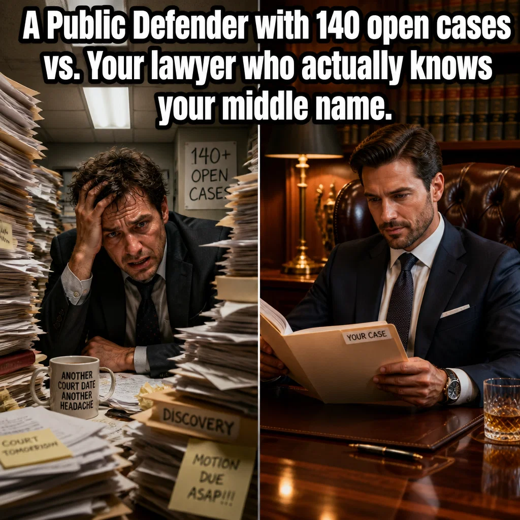 DUI Lawyer meme ad example: Public Defender vs. Private Counsel