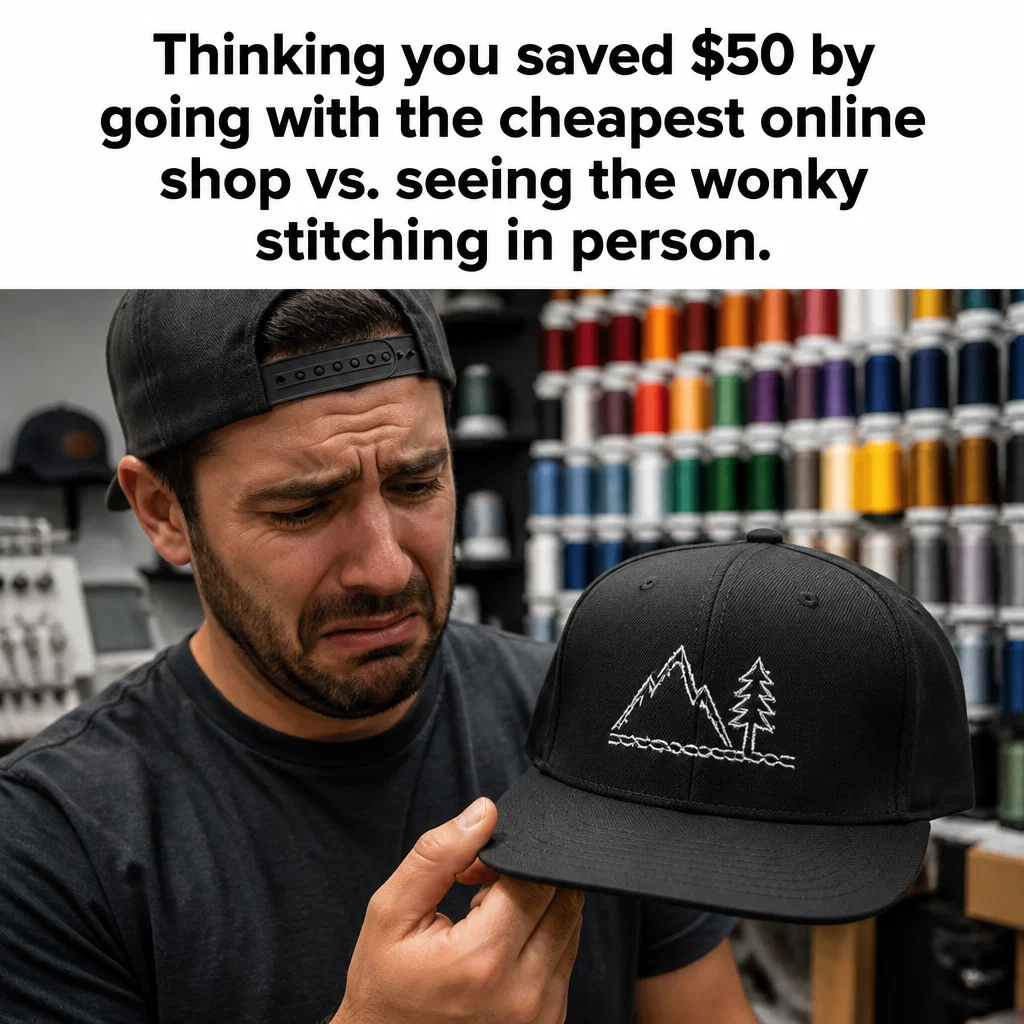 Embroidery Shop meme ad example: Cheap vs. Professional