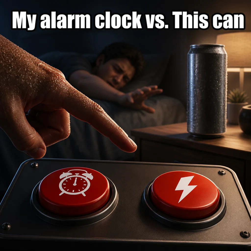 Energy Drink meme ad example: The Morning Struggle