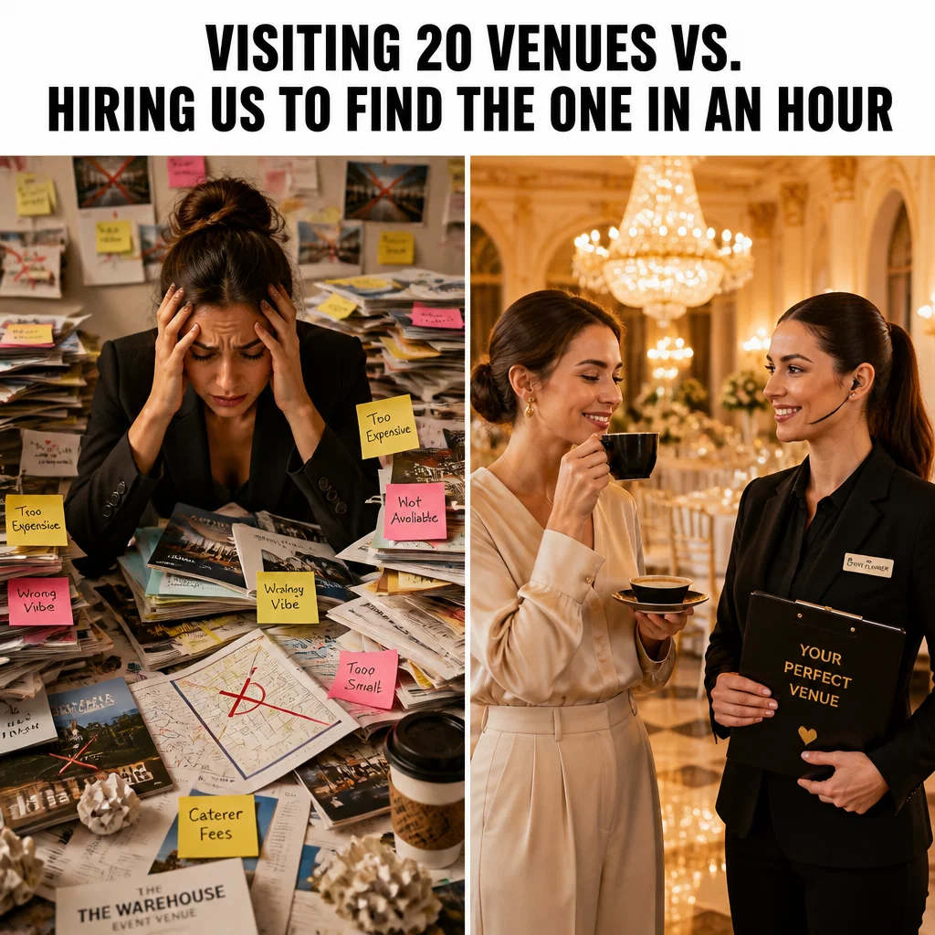 Event Planner meme ad example: The Venue Search Struggle