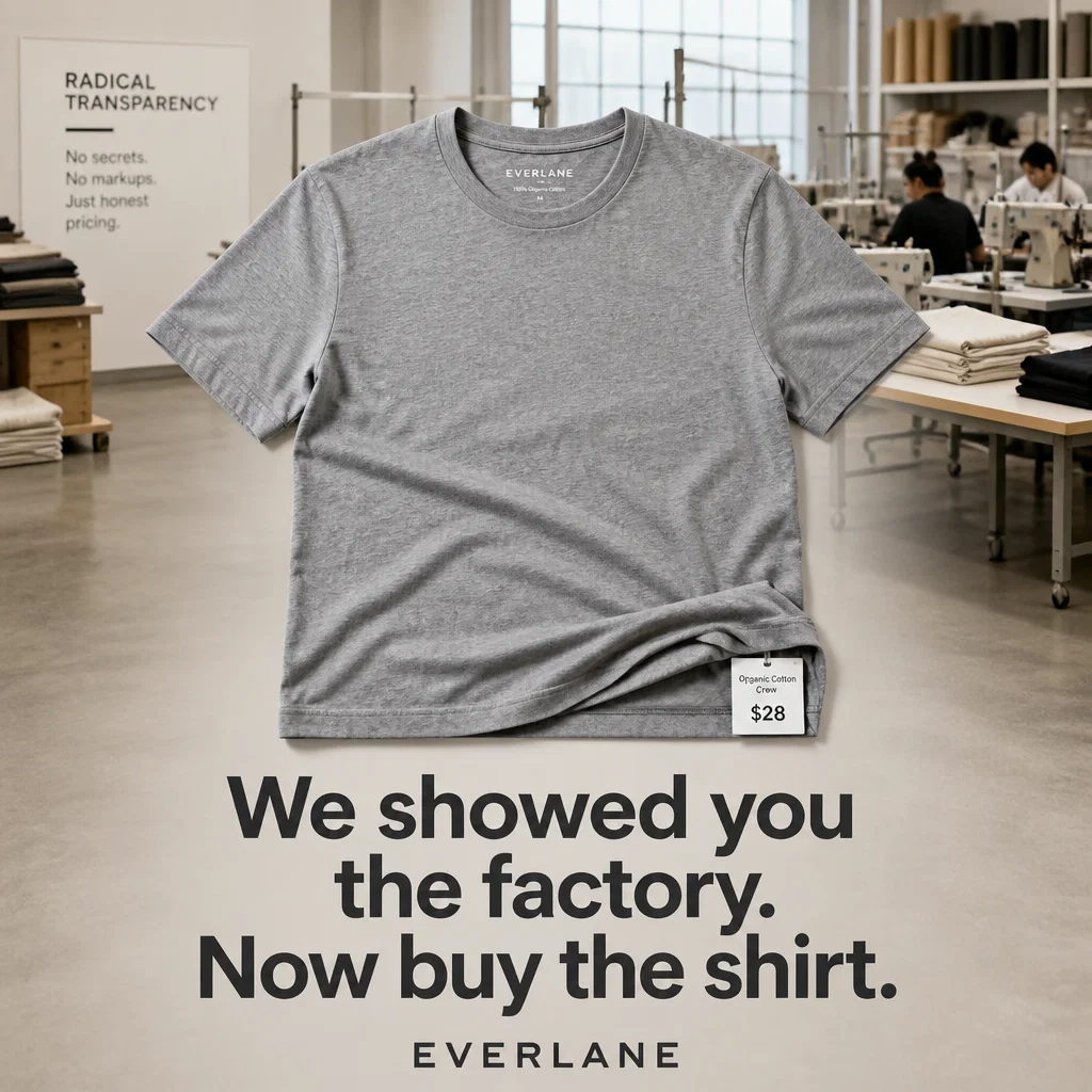 Everlane meme ad example: Factory Tour Flex