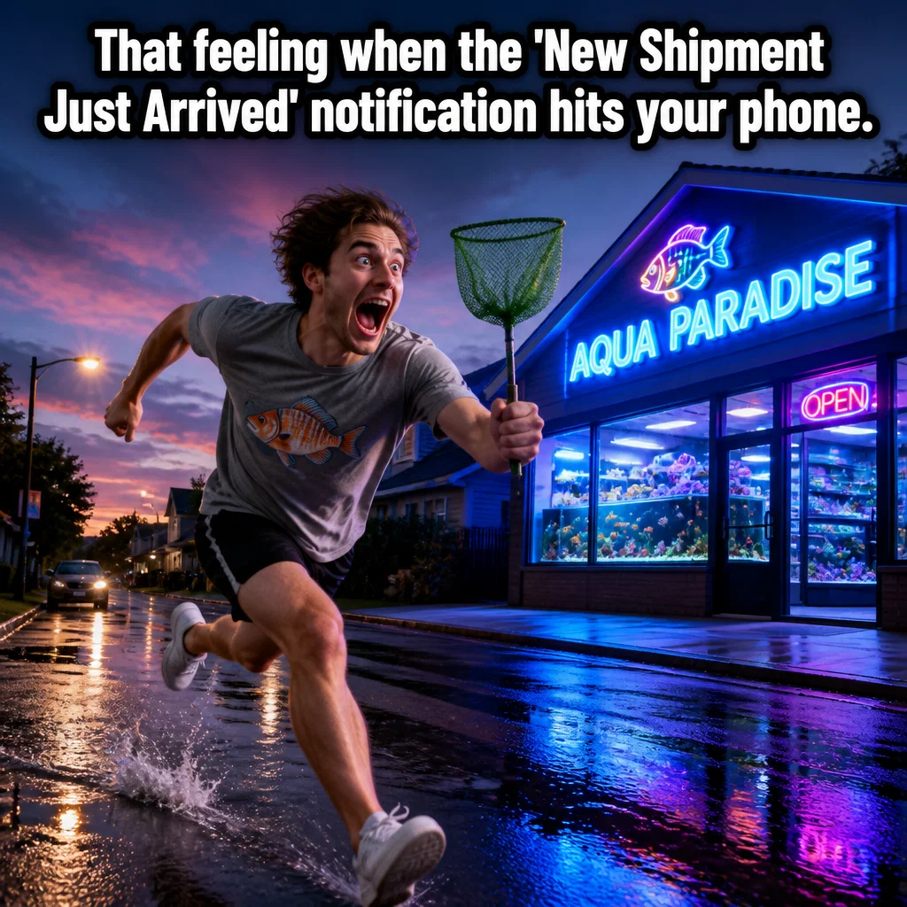 Fish Store meme ad example: New Shipment Hype