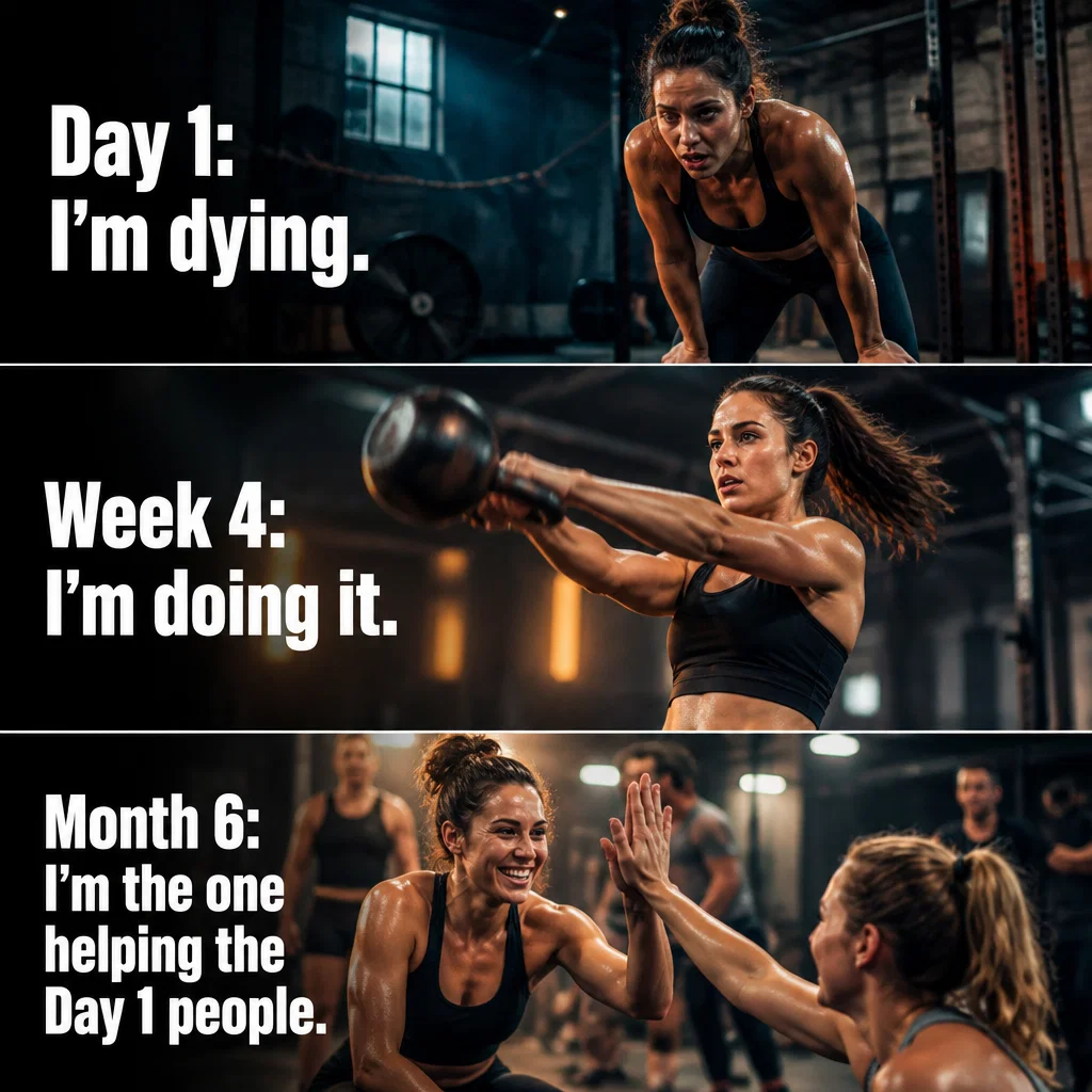 Fitness Bootcamp meme ad example: The Progress Timeline