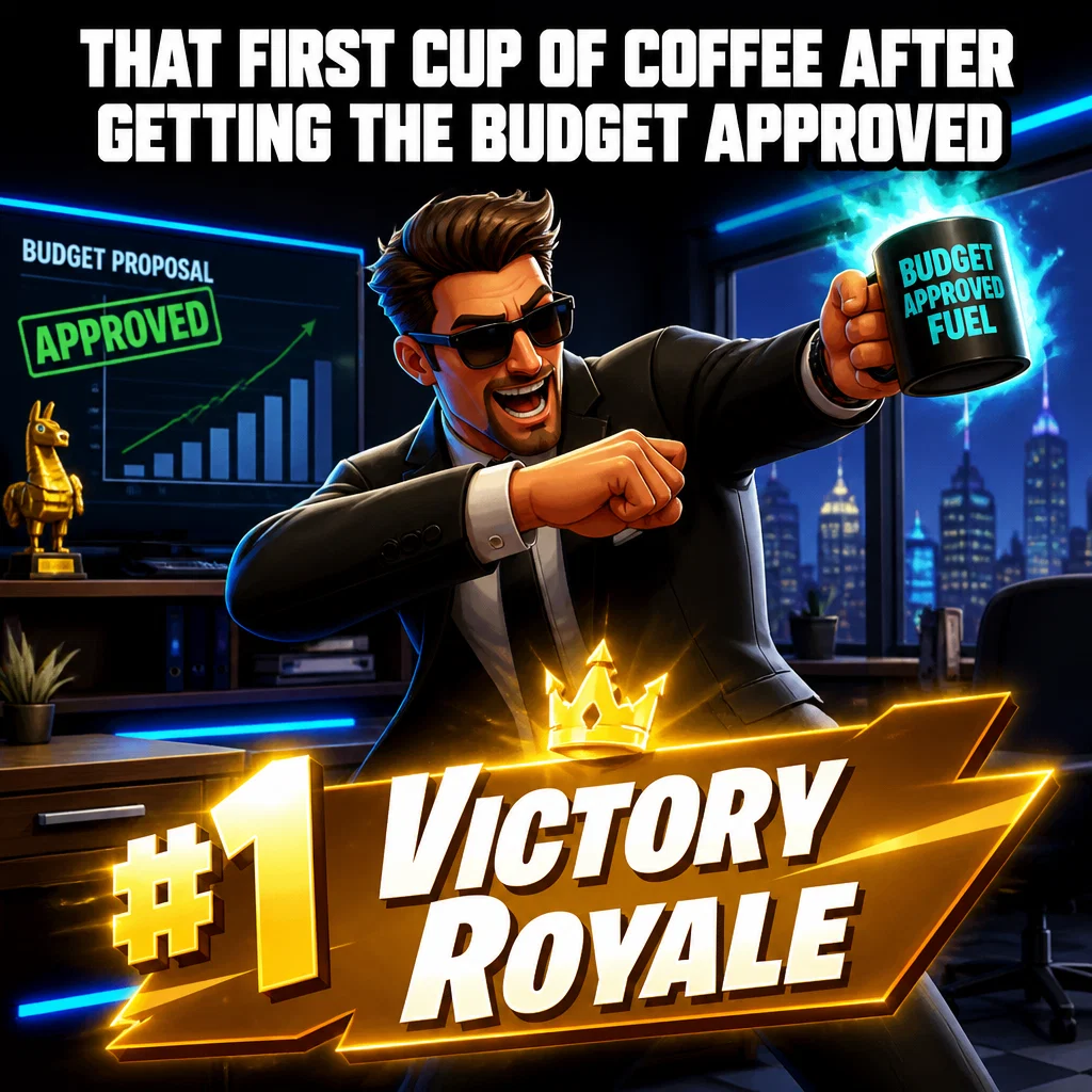 Fortnite meme ad example: Victory Royale dopamine