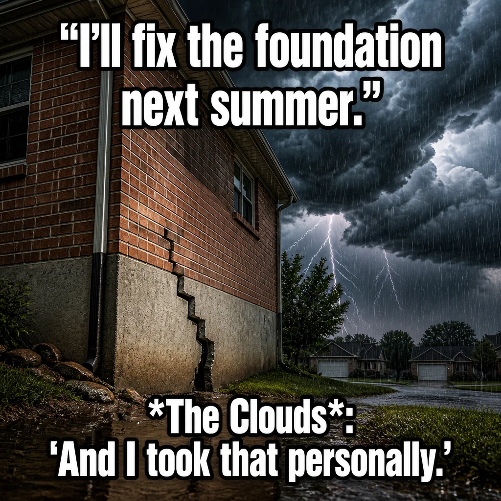 Foundation Repair meme ad example: Wait for the Rain