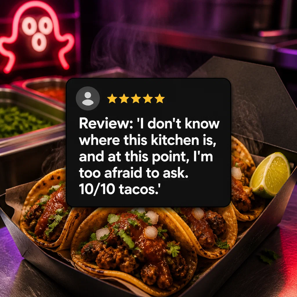 Ghost Kitchen meme ad example: Review Realness