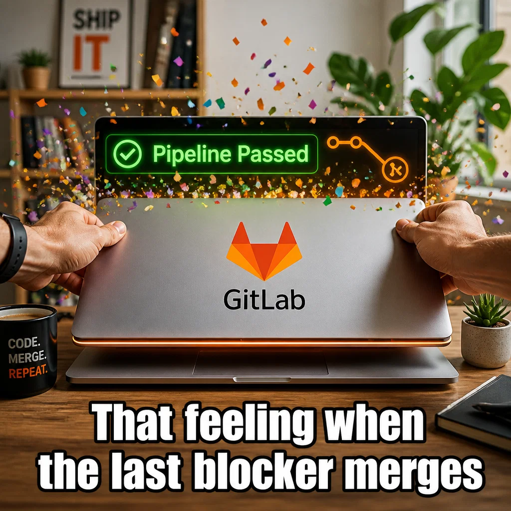 GitLab meme ad example: Issue Closed