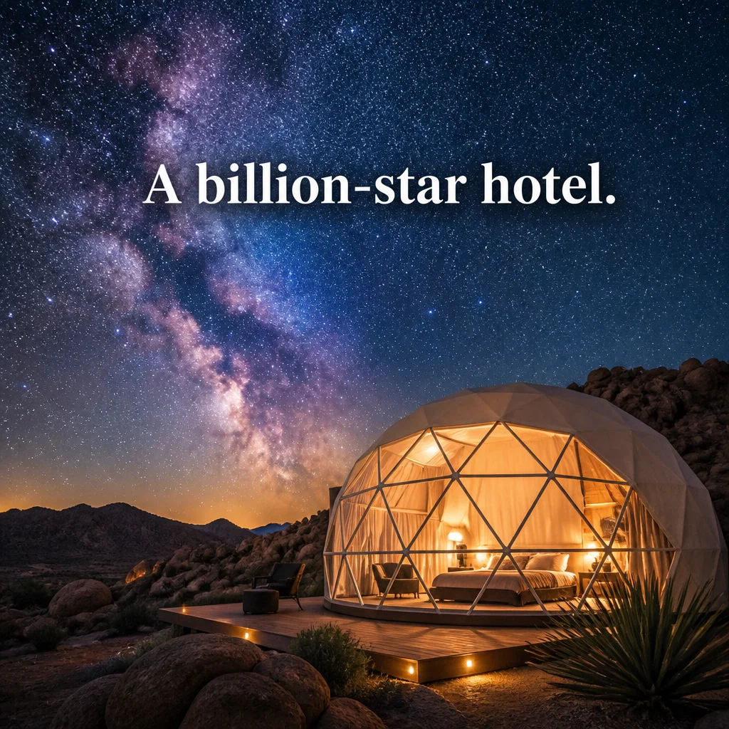 Glamping ad concept example: The Geodesic Night Sky