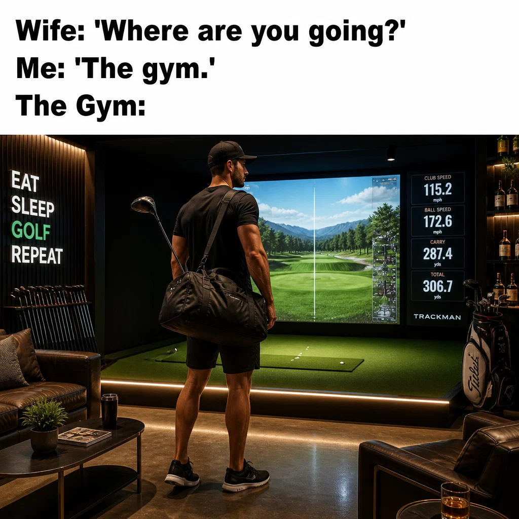Golf Simulator meme ad example: The Wife/Partner Logic