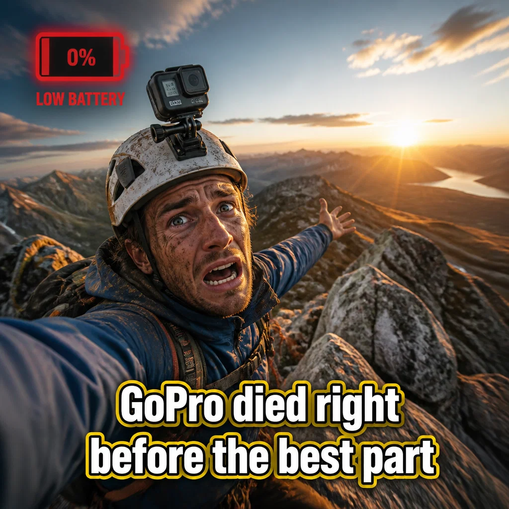 GoPro meme ad example: Battery Life Burn