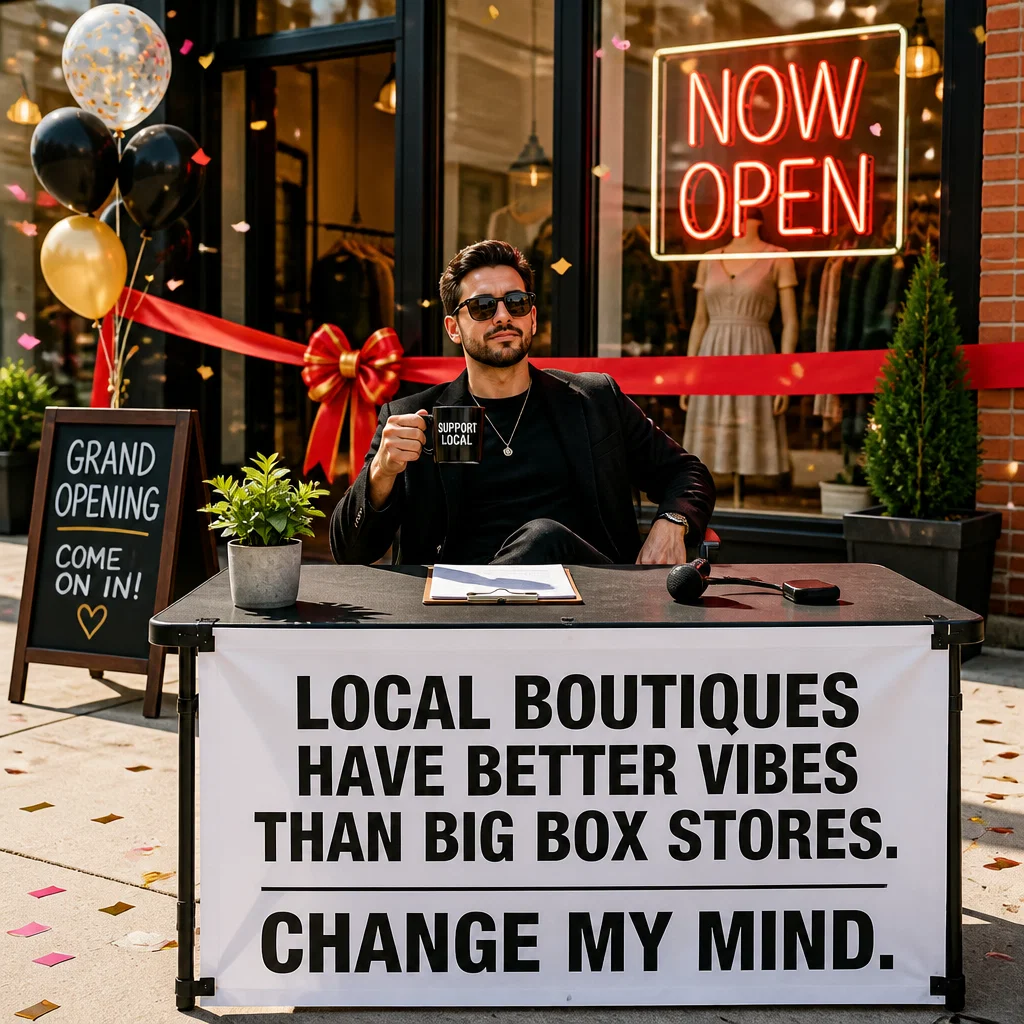 Grand Opening meme ad example: The Local Change