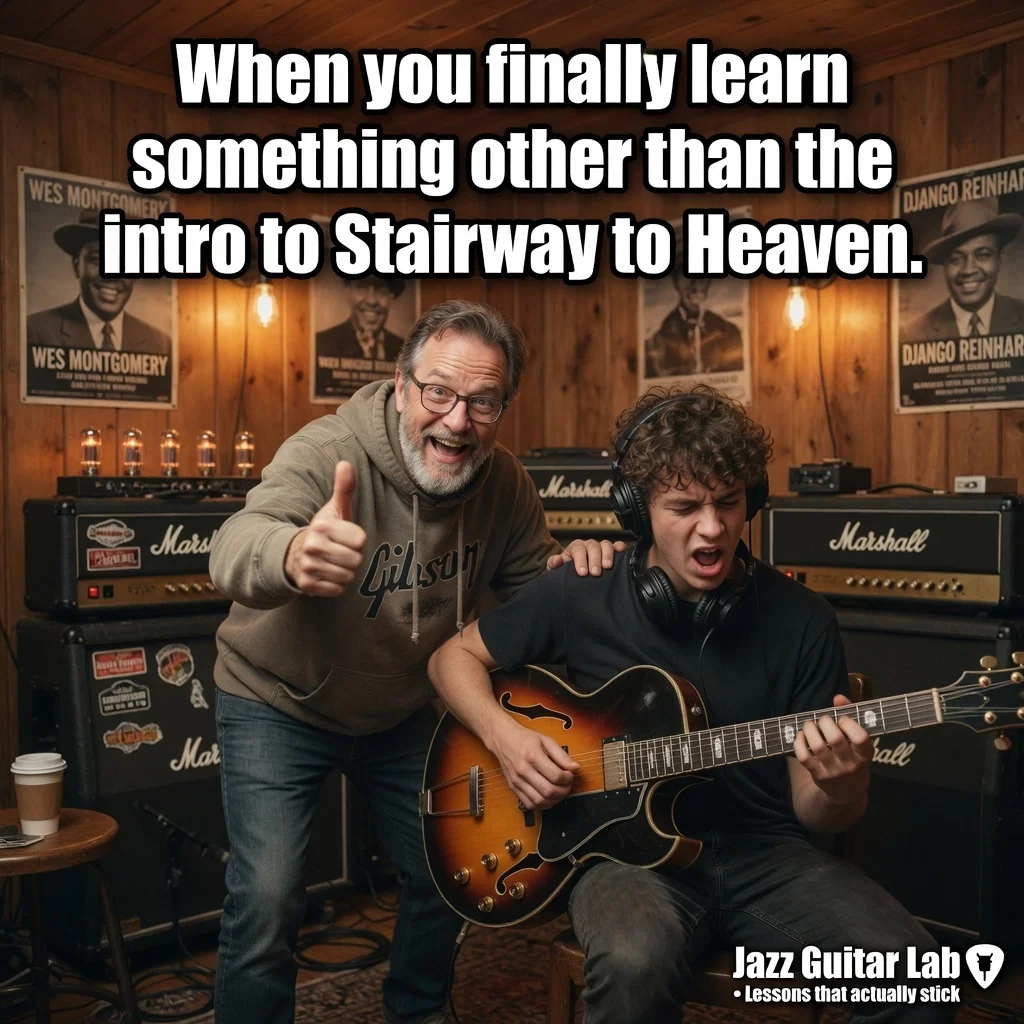 Guitar Lessons meme ad example: The Stairway Ban