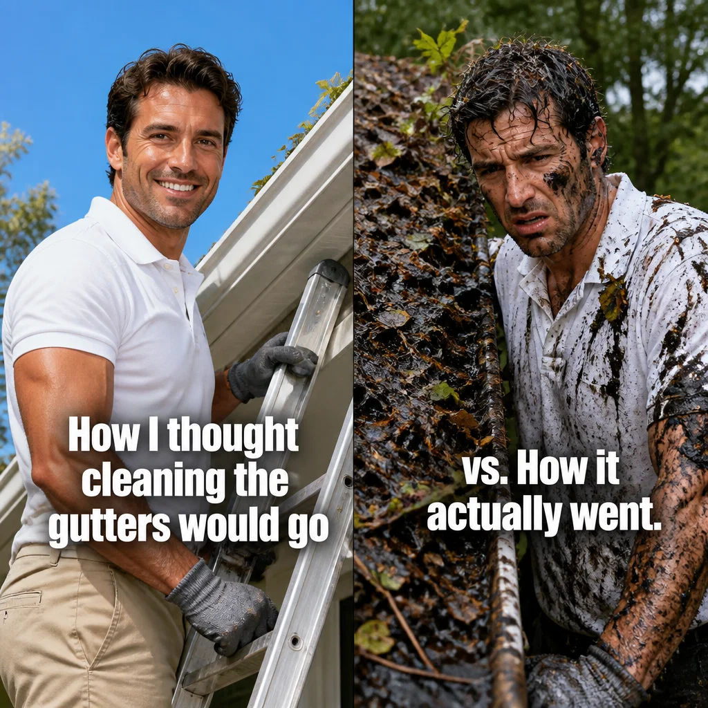 Gutter Cleaning meme ad example: DIY vs Pro Reality