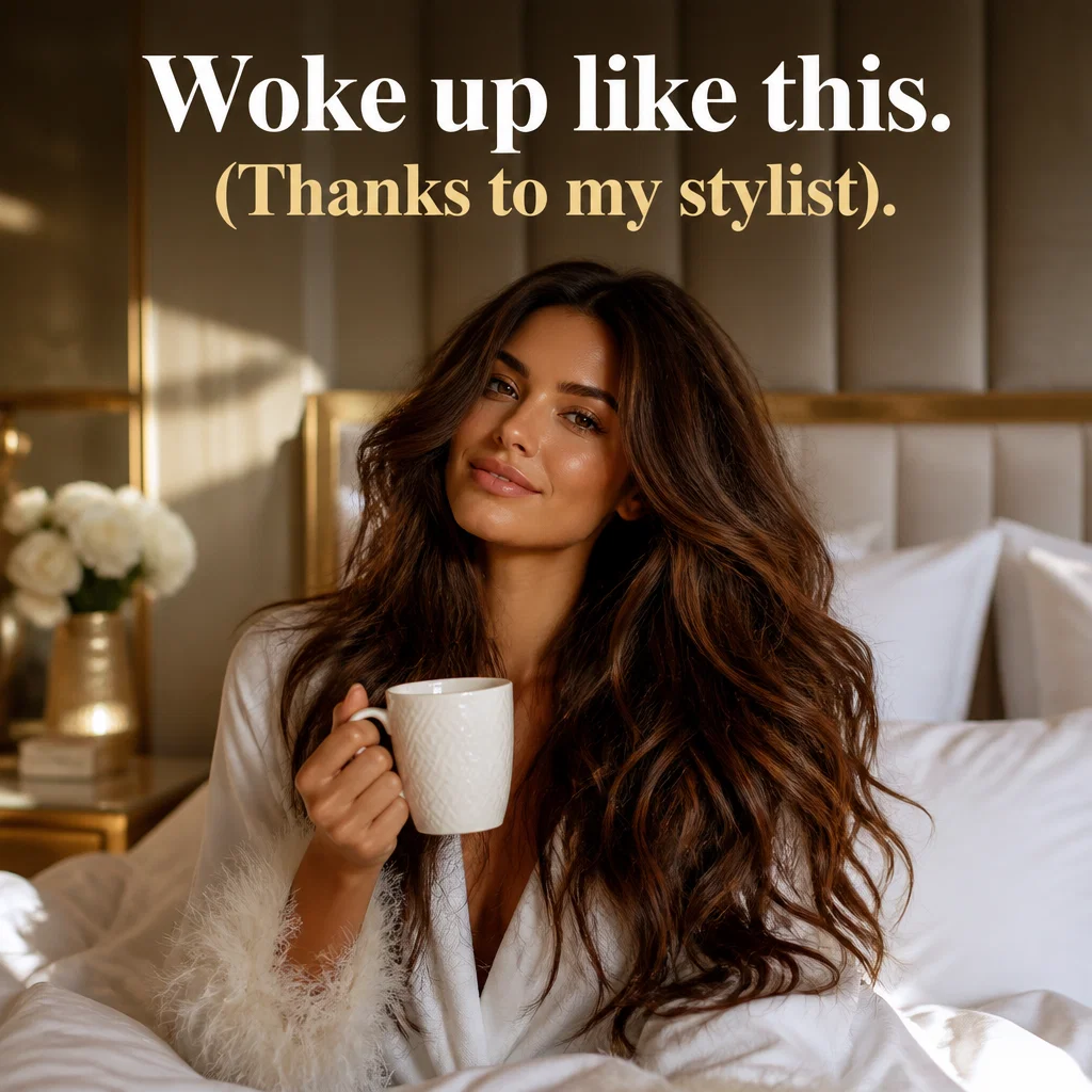 Hair Extensions meme ad example: The Morning Routine