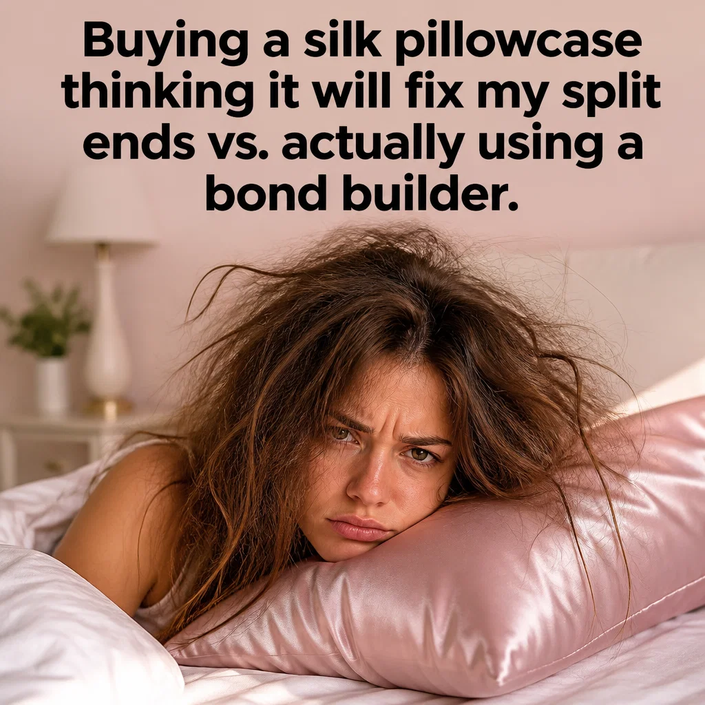 Haircare Brand meme ad example: The Silk Pillowcase Lie
