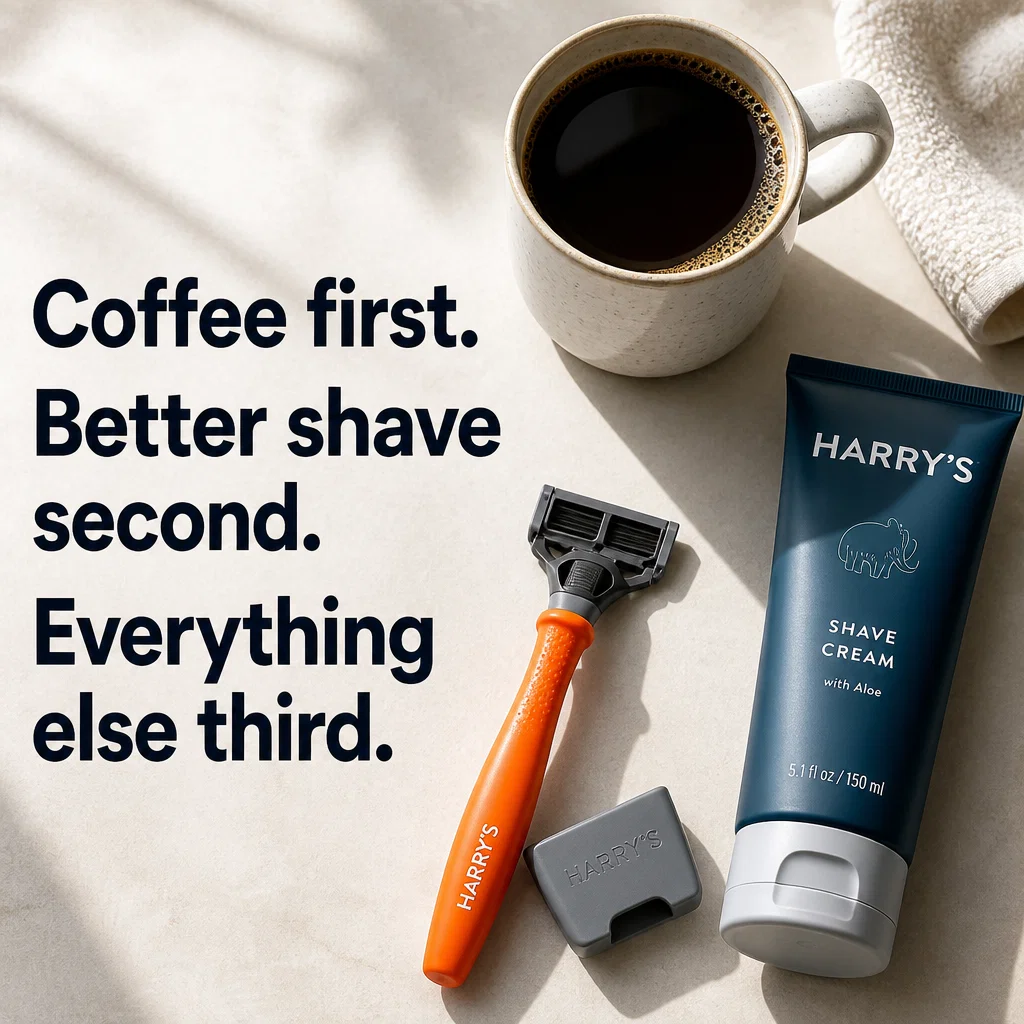 Harry's meme ad example: Morning Routine Reality
